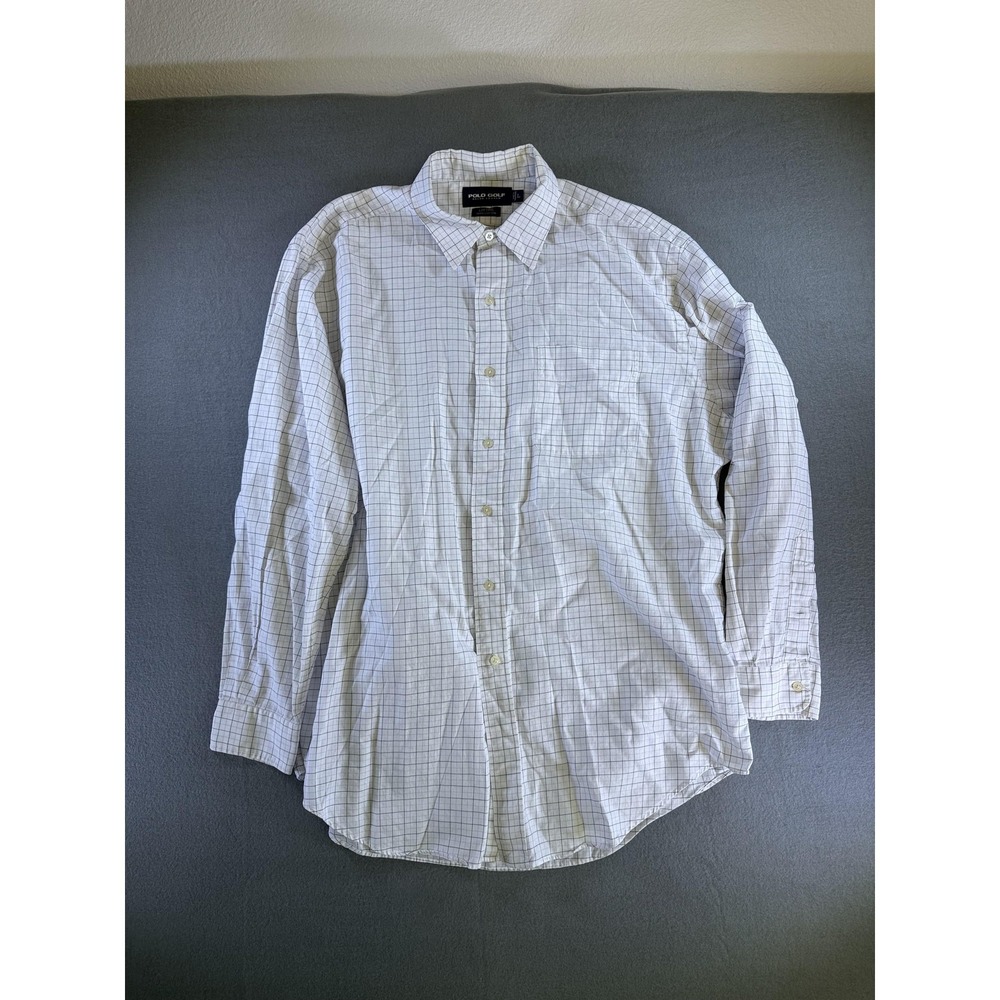 Polo Golf Ralph Lauren Shirt Mens Large White Check Button Up Long Sleeve Casual